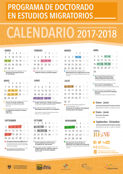 Cartel "Calendario 2017/18 Programa de Doctorado en Estudios Migratorios"