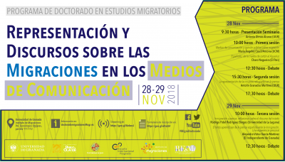 Cartel "Representación y discursos sobre las migraciones en los medios de comunicación"