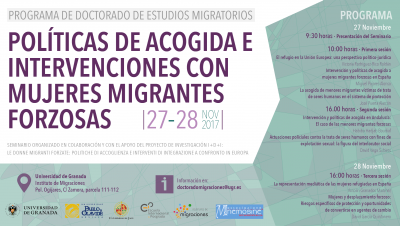 Cartel "Políticas de Acogida e Intervenciones con Mujeres Migrantes Forzosas"