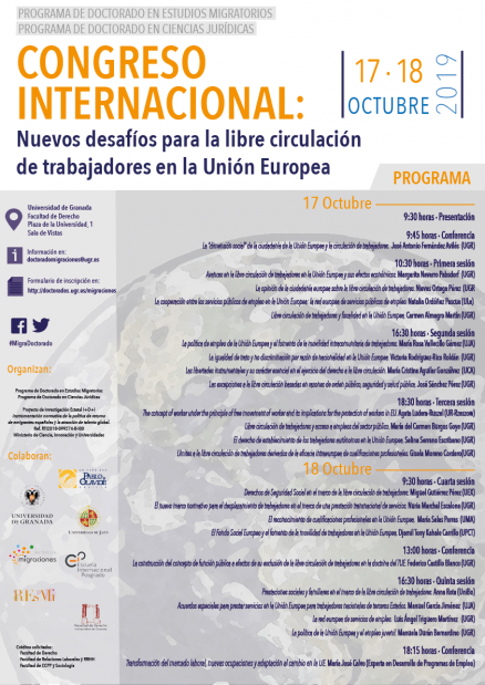 Cartel "Congreso Internacional: Nuevos desafíos para la libre circulación de trabajadores en la Unión Europea"